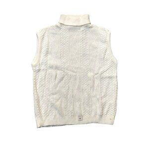 Vintage 1940s-1950s Cream Ribbed Sleeveless Knit Turtleneck Sweater Top Medium